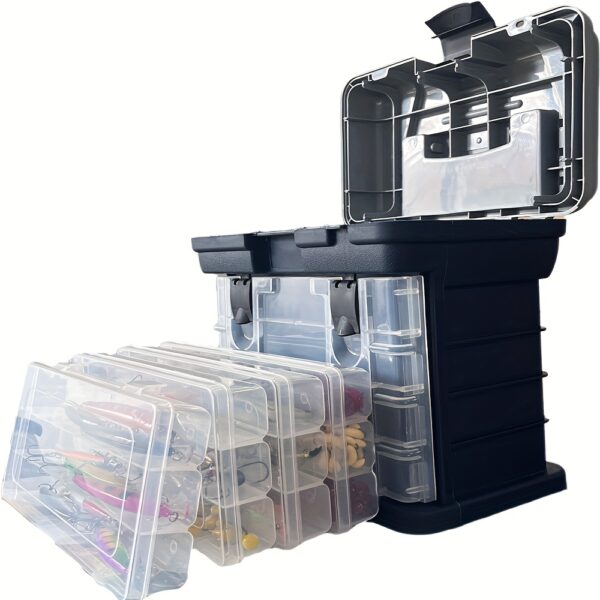 [Portable Fishing Tackle Box] 4-Tier Portable Fishing Tackle Box, Durable Polymer, Non-Waterproof, Multi-Compartment Organizer for Bait and Accessories, Gray (Bait Not Included), Outdoor Gear Storage, Fishing Tackle Box - Image 6