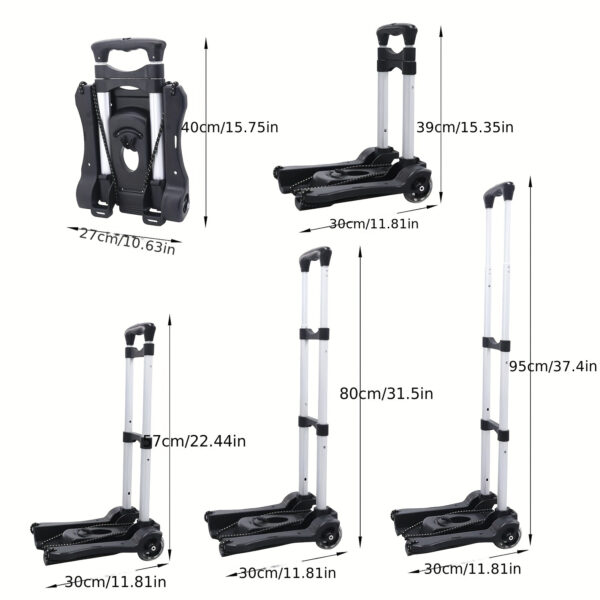 [Folding Hand Truck Dolly] 1pc Lightweight Aluminum Folding Hand Truck Dolly with 2 Wheels - Portable, Collapsible Luggage Cart for Airport Travel & Moving, Black, Travel Essentials|Ergonomic Handle|Durable Plastic Base, Travel Cart - Image 4