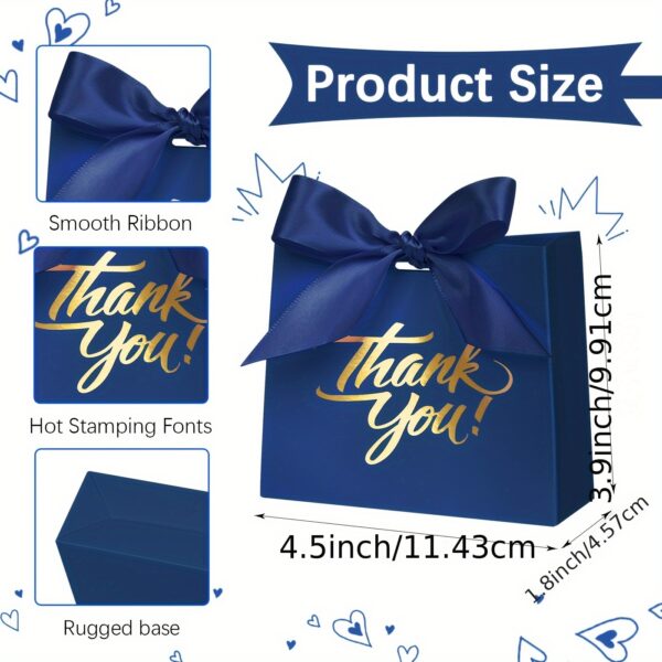 50pcs Elegant Blue "Thank You" Gift Bags with Ribbons - Ideal for Weddings, Celebrations, Birthdays, and More - Versatile Occasion Paper Gifts, Thank You Gifts|Ribbons Decor|Sturdy Handles, Thank You Gifts for Weddings - Image 6