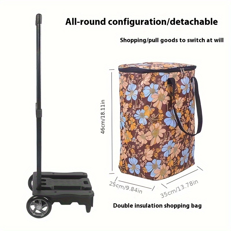 Collapsible Shopping Cart with Telescopic Tie Rod: Large Bearing PU Wheel, Raised and Widened Base, Double-Layer Insulation, Load up to 110.23LB - Image 6