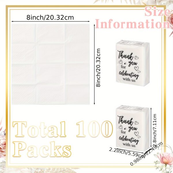 100pcs Wedding Guest Thank You Gift Bags - 3-Ply Tissues with Elegant Cursive "Thank You for Celebrating with Us" Design, Minimalist White & Black Accents, Travel Size for Weddings, Graduations, Celebrations, Guest Tissues | Cursive Font Style | Heartfelt Accents - Image 3