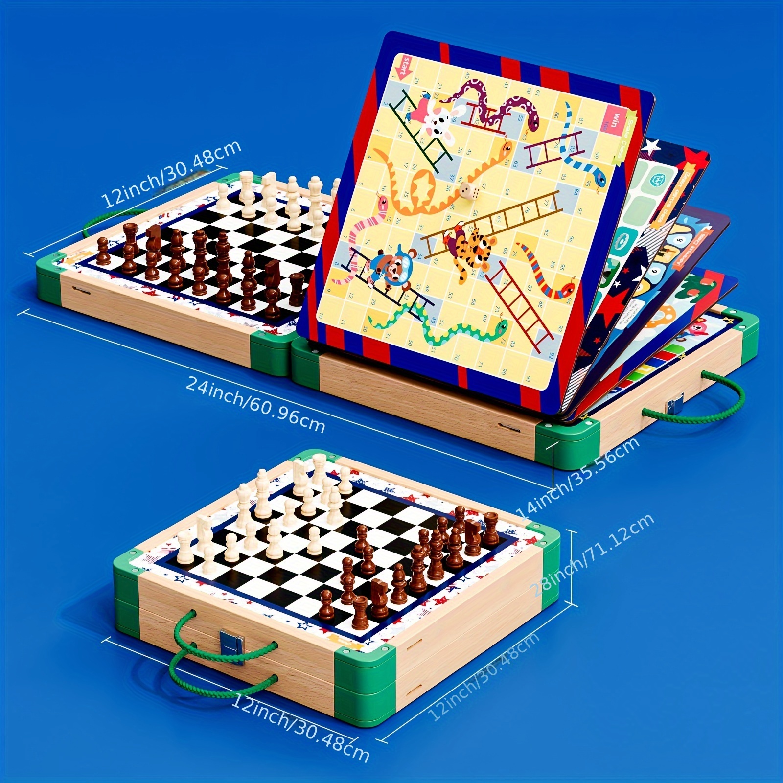 Zhiwuzhu, 8 In 1 Wooden Board Game Set, Chess Set For Kids, Sling Puck Game, Board Games For Family Night, Travel Toys For Kids Chess Toy Board Table Game - Image 2