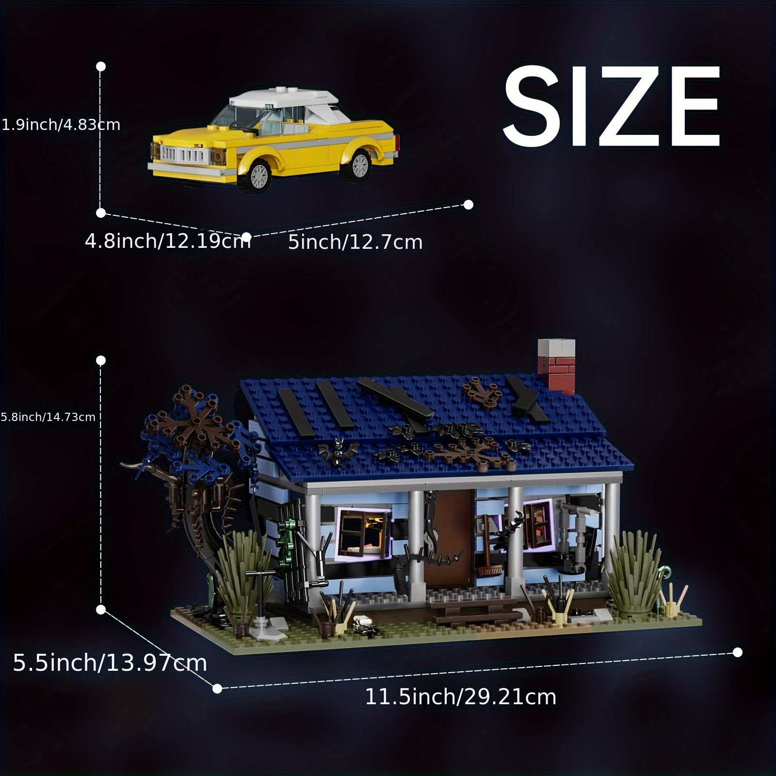 Halloween Popular Horror Movie House Vehicle Combo Block Set Home Decorations Handmade Building Kits ABS Durable Material Compatible With Brands Fan Adult Birthday, Holiday Best Gift 2 In 1 639pcs - Image 2