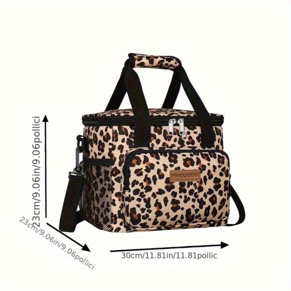 [Insulated Cooler Bag] 15-Liter Large Capacity Leopard Print Insulated Cooler Bag - Non-Food Contact, Durable Polyester with Multiple Compartments, Ideal for Outdoor Travel, Picnics, and Festivals, Picnic Essentials | Stylish Insulated Bag | Secure Zipper Closure, Cooler for Camping - Image 5