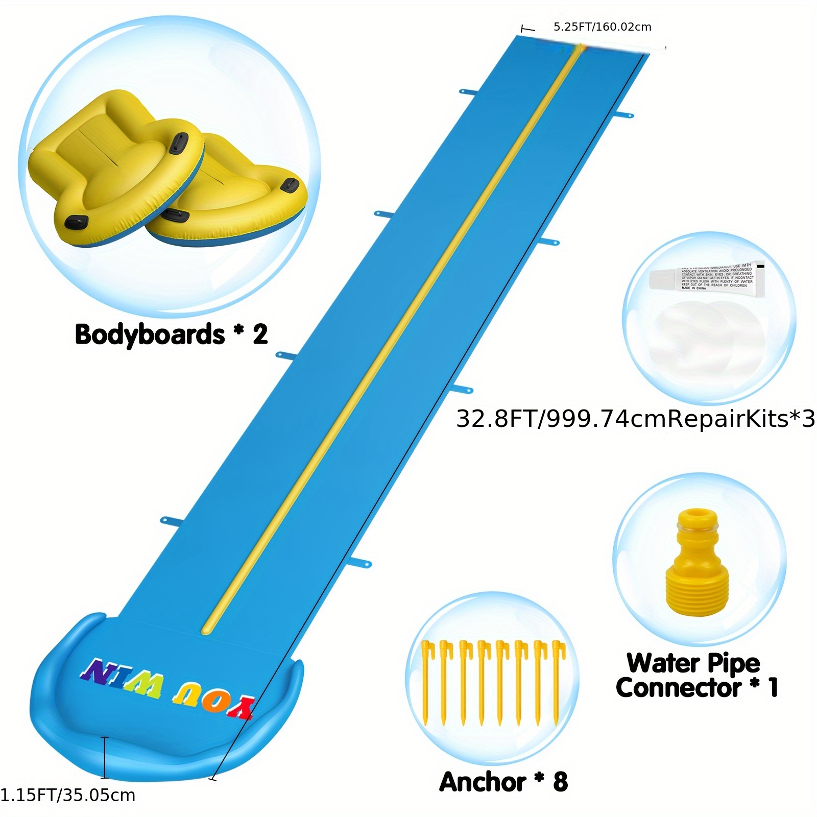 10m Extra Long Water Slide, 32.8ft Inflatable Splash Water Slip with 2 Racing Lanes and 2 Body Boards for Kids Boys Girls Adults Outdoor Summer Water Toys - Image 7