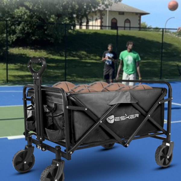 Yesker Heavy-Duty Foldable Utility Wagon - 220lbs Capacity All-Terrain Cargo Cart, Collapsible Garden Cart with Large Wheels, Sturdy Metal Frame for Camping, Gardening, Shopping, Sports - Portable with Easy-Fold Mechanism (Black) - Ideal for Indoor/Outdoor Use, Outdoor Adventure Gear, Durable Fabric Cover