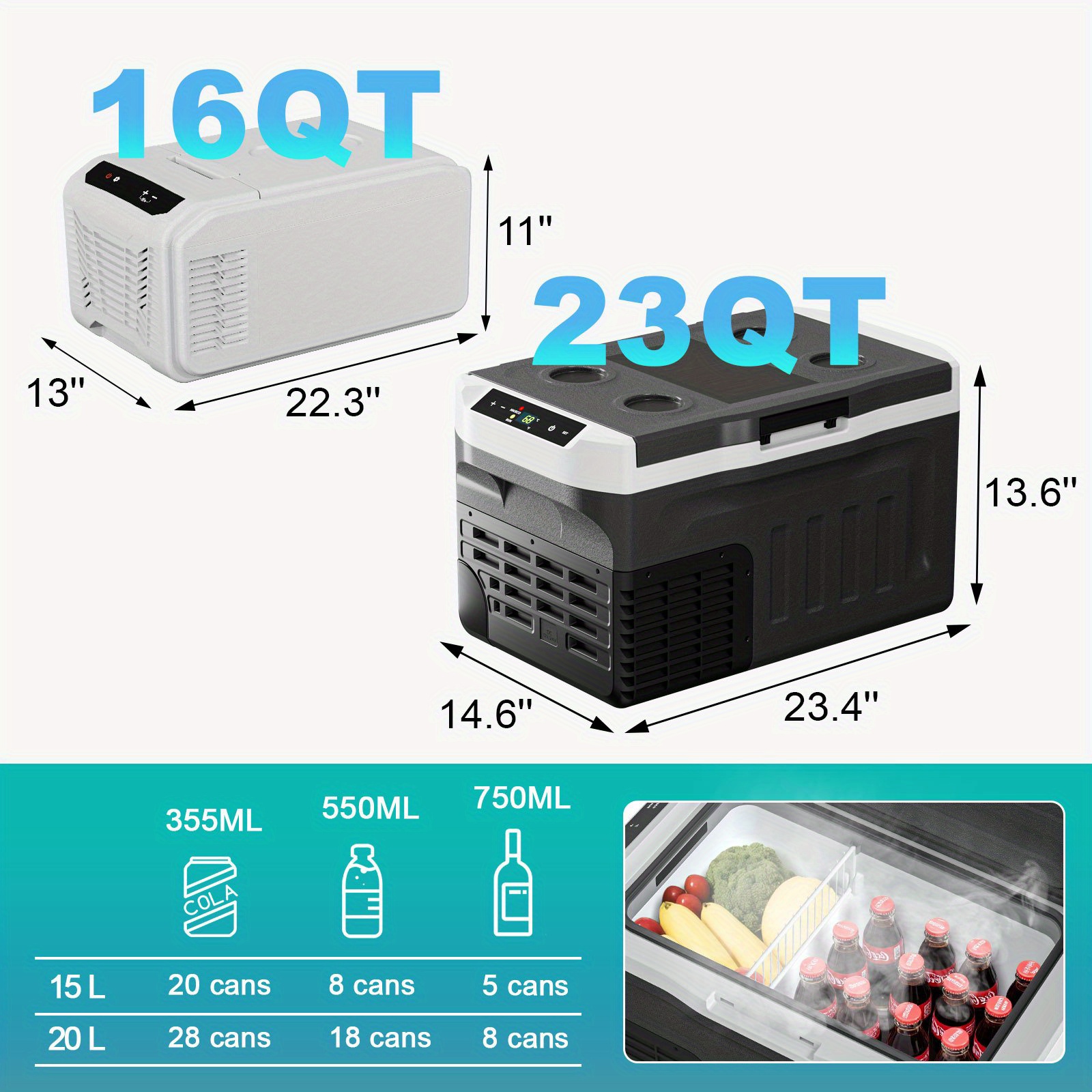 Upgraded 16QT Portable Compressor Car Fridge Freezer for RV Camping Home Use, 3-Way Charging (Solar/AC/DC), 15-Min Fast Cool to -4℉, ECO/MAX Dual Modes, 3-Level Battery Protection, LED Display & Cup Holders, Outdoor Food Storage, Efficient Cooling System, Home Refrigeration, Compact Refrigerator, Energyefficient System, Portable Refrigerator, Road Trippers - Image 7