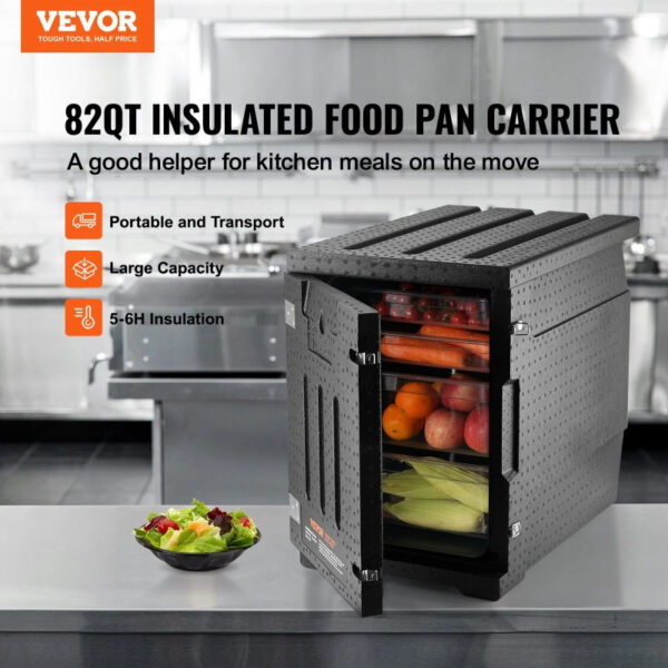 VEVOR Insulated Food Pan Carrier, 82 Qt Hot Box for Catering, LLDPE Food Box Carrier with Double Buckles, Front Loading Food Warmer for Restaurant, Canteen, etc. - Image 4