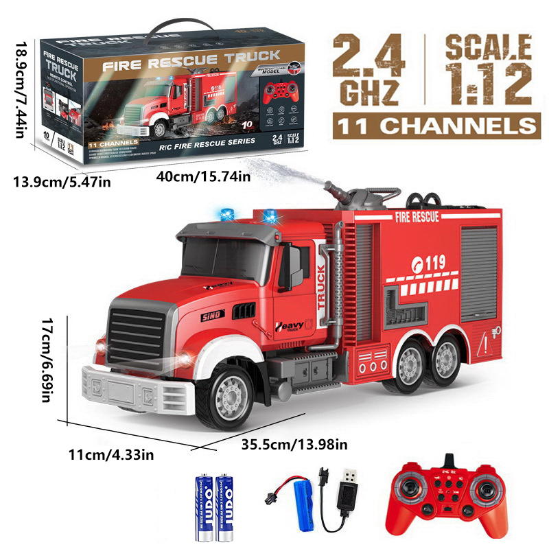 Remote Control Fire Truck, Water Cannon Fire Truck, RC Construction Truck Toys - 180° Spray Function, Auto Demonstration, with Battery, Birthday Gift for Boys And Girls Over 6-12 Years Old - Image 2