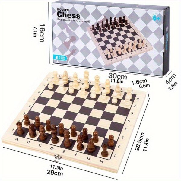 Chess Set, Three in One Board Games (Chess, Backgammon, Checkers), Foldable Storage Wooden Crate, Exquisite Handmade Chess, Adult And Youth Travel Games, Ideal Holiday Gifts. - Image 7