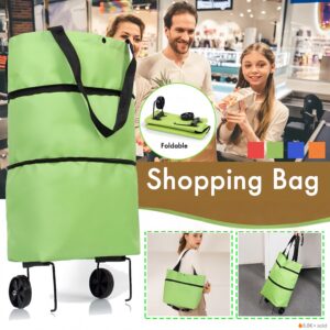 2-in-1 Foldable Shopping Cart, Portable Storage Bag with 55.12LB Capacity, Wheeled Handheld Grocery Trolley, Extra Large Capacity Backpackable Stroller, Suitable for Home Use, Supermarket Shopping Bags, Travel Camping