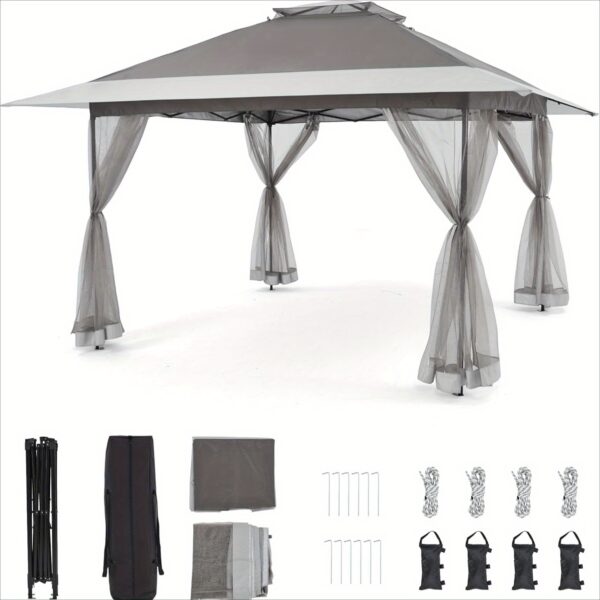 [13x13 Pop Up Gazebo] Bezseller 13x13 Pop Up Gazebo Tent | Water-Resistant Oxford Tarp Shelter with Mosquito Netting | Large Quick Set and Easy to Carry for Patio Garden Backyard Party - Image 3