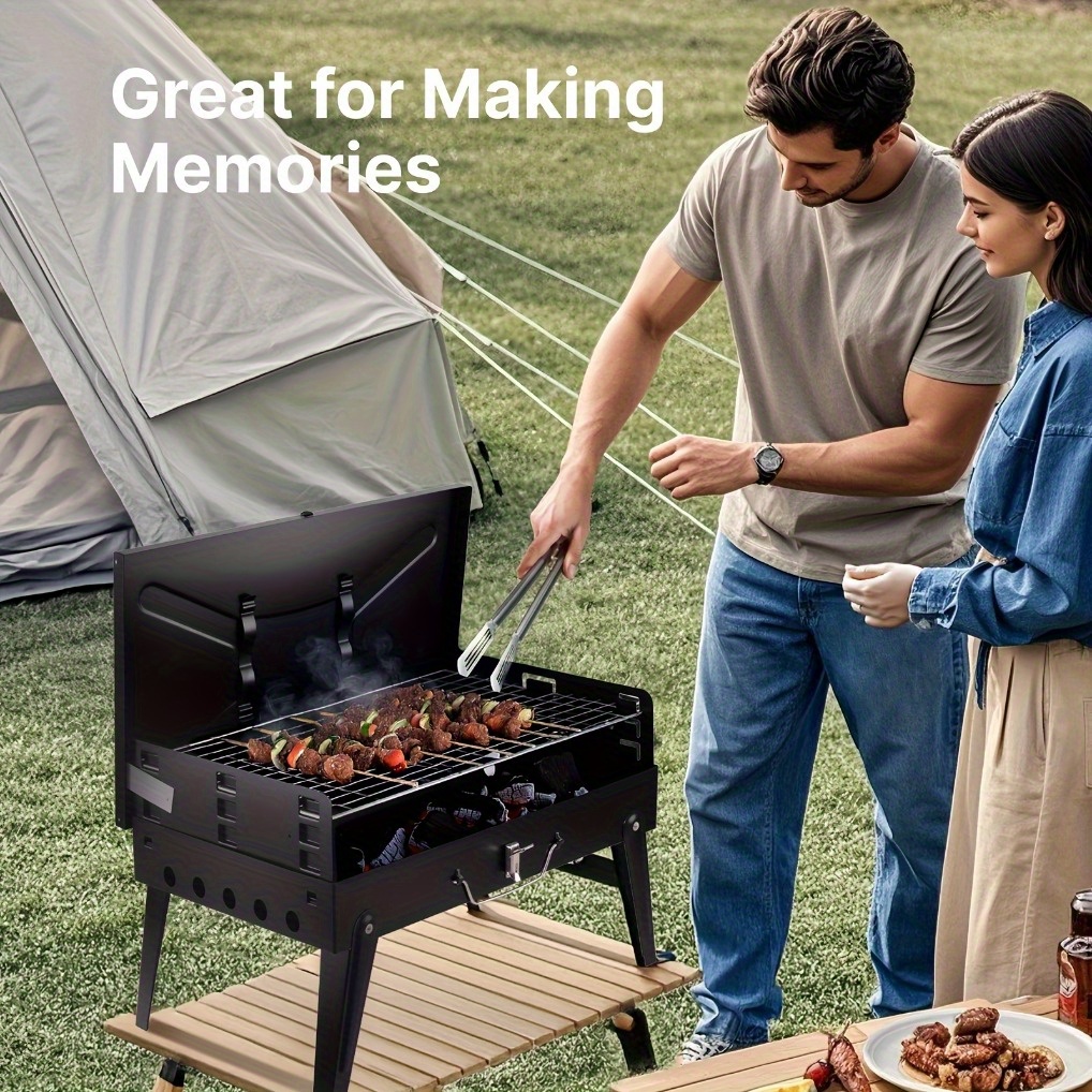 Portable Charcoal Grill, Adjustable Height Foldable Barbecue Grill, Durable And Compact, Easy to Clean, Perfect for Camping, Tailgating, And Outdoor Cooking - Image 2