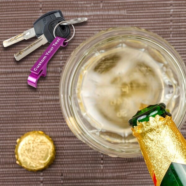 120pcs Personalized Metal Bottle Opener Keychains - Durable Aluminum, Customizable Text, Multiple Colors Available (Blue, Black, White, Red, Green, Purple, Orange) - Perfect for Parties, Valentine'S Day, Graduation Ceremonies, and Birthday Gifts, Stylish Metallic Finish | Premium Craftsmanship - Image 3