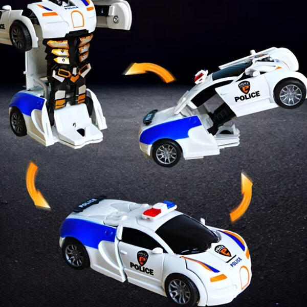 1pc Transforming Robot Car Toy - Shape-Shifting ABS Plastic Police Car to Robot with Mechanical Arms & Detailed Wheels, Fun Gift for Boys, Blue & White Design - Image 5