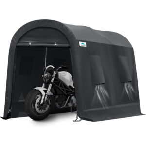 ADVANCE OUTDOOR 7x12ft Shelter Storage Shed Steel Metal Round Peak Roof Portable Garage Carport for Motorcycle, Boat, or Garden Tools with 2 Roll up Doors & Vents, Gray