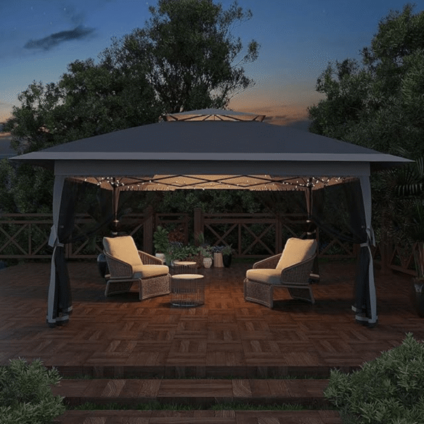 [13'x13' Gazebo] 13'x13' Double Rooftop Outdoor Gazebo | Quick Setup, High Quality, Durable Weather-Resistant Design, Gray Patio Canopy Tent for Backyard, Garden & Poolside - Image 15