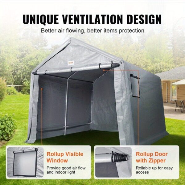 VEVOR Portable Shed Outdoor Shelter 8 x 14 x 7. 6ft Heavy Duty Instant Tent Tarp Sheds with Rollup Zipper Door and Ventilated Windows for Motorcycle Bike Garden Tools - Image 2