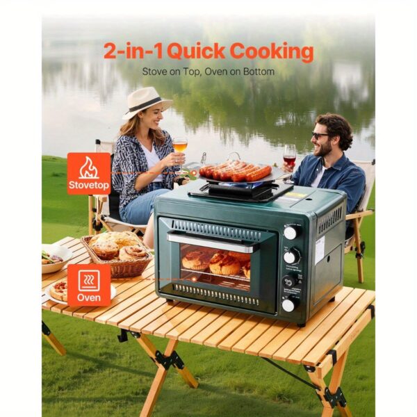 WHS Outdoor Oven 2-in-1 Portable Gas Camping Stove Combo with Adjustable Fire, High-Quality Electric Oven for Outdoor Cooking, Camping, BBQ, Grilling - No Electricity Needed, Camping Stove Portable, Bbq Accessory, Dualfunction Appliance, Durable Construction, Multifunctional Appliance, Outdoor Enthusiasts - Image 2