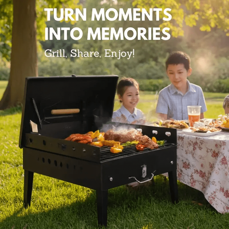 Portable Charcoal Grill, Adjustable Height Foldable Barbecue Grill, Durable And Compact, Easy to Clean, Perfect for Camping, Tailgating, And Outdoor Cooking - Image 4