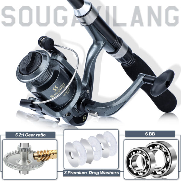 [Fishing Starter Kit] Sougayilang Fishing Starter Kit, Including 160cm/5.2ft Telescopic Fishing Rod, 1000/2000 Series Spinning Reel with 546yds Nylon Fishing Line, Baits, Fishing Accessories, Fishing Gear - Image 10