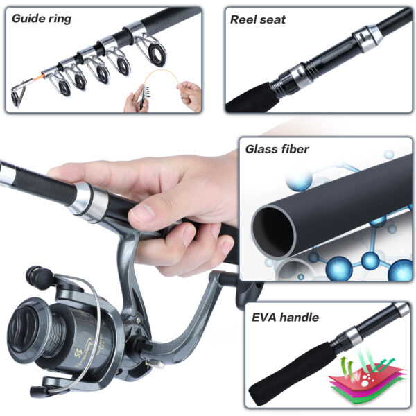 [Fishing Starter Kit] Sougayilang Fishing Starter Kit, Including 160cm/5.2ft Telescopic Fishing Rod, 1000/2000 Series Spinning Reel with 546yds Nylon Fishing Line, Baits, Fishing Accessories, Fishing Gear - Image 6