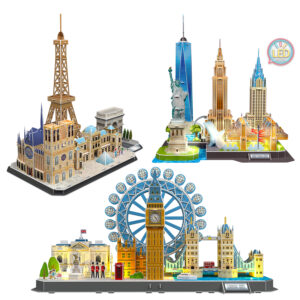 Halloween Christmas3D Jigsaw Building Model LED Lights Paris London New York City Scenery DIY Assembling Model Creative Toys