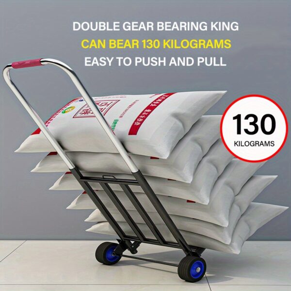 [Heavy-Duty Luggage Trolley] 130kg Max Load Heavy-Duty Folding Luggage Trolley, Metal & Silicone | Portable Shopping Cart Pulling Truck, 28mm Pipe Diameter, 160cm Stretch Length, with 3 Lashing Cords - Image 4