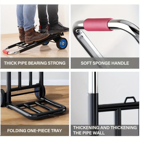 [Heavy-Duty Luggage Trolley] 130kg Max Load Heavy-Duty Folding Luggage Trolley, Metal & Silicone | Portable Shopping Cart Pulling Truck, 28mm Pipe Diameter, 160cm Stretch Length, with 3 Lashing Cords - Image 6