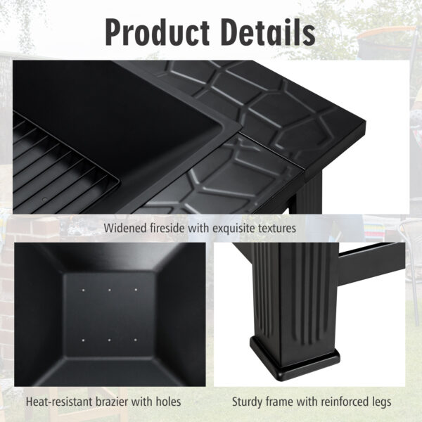 [Fire Pit Table] LIFEZEAL 32" Outdoor Fire Pit Table | with BBQ Grill, Rain Cover & Safety Poker - Heavy-Duty Steel, Heat-Resistant Black Coating for Patio, Camping & Backyard Gatherings - Image 9