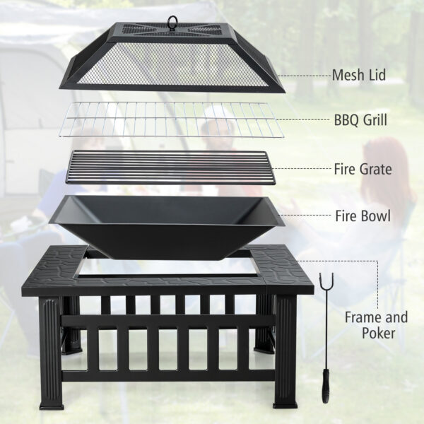[Fire Pit Table] LIFEZEAL 32" Outdoor Fire Pit Table | with BBQ Grill, Rain Cover & Safety Poker - Heavy-Duty Steel, Heat-Resistant Black Coating for Patio, Camping & Backyard Gatherings - Image 8