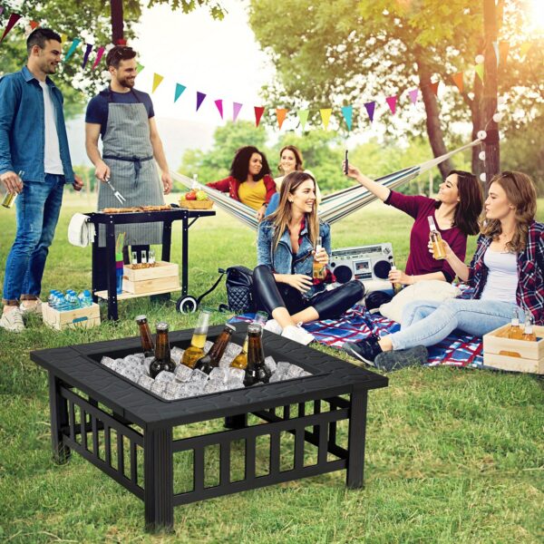[Fire Pit Table] LIFEZEAL 32" Outdoor Fire Pit Table | with BBQ Grill, Rain Cover & Safety Poker - Heavy-Duty Steel, Heat-Resistant Black Coating for Patio, Camping & Backyard Gatherings - Image 6