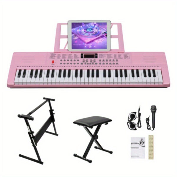 GEP - 110S01 Pink 61 - Key Lighting Keyboard Set - with Stand, Bench, Built - in Speakers, Headphone, Microphone & Music Rest - 3 Teaching Modes for Beginners - Image 3