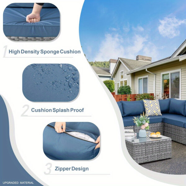 7 Piece Patio Furniture Set, All-Weather Wicker Outdoor Conversation Set with Sectional Sofa, Rattan PE Wicker Seating, Glass Coffee Table, and Cushions - Image 9