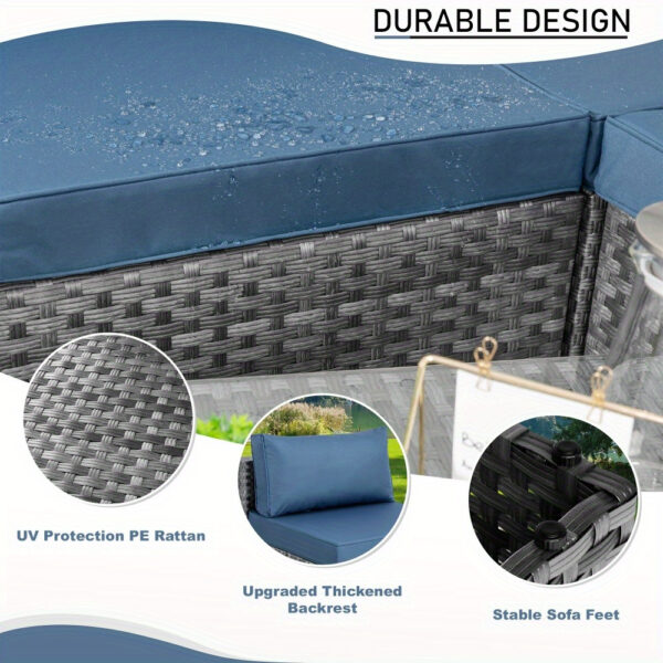 7 Piece Patio Furniture Set, All-Weather Wicker Outdoor Conversation Set with Sectional Sofa, Rattan PE Wicker Seating, Glass Coffee Table, and Cushions - Image 11
