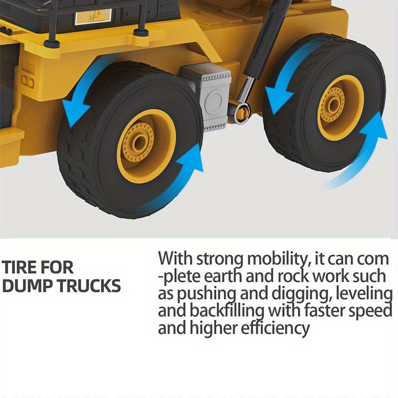 1:24 Scale Remote Control Dump Truck with Light-5 Channels, Rechargeable Battery, Perfect Gift for Birthday, Halloween and Christmas - Image 6