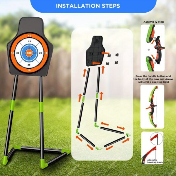 VATOS 2 Pack Bow and Arrow Toy for 5 6 7 8 9 10 11 Year Old Boys Girls, Light Up Archery Toy With Cup Suction Standing Target & 29 IN Dart Board, Indoor Outdoor Activity Toys Birthday - Image 6