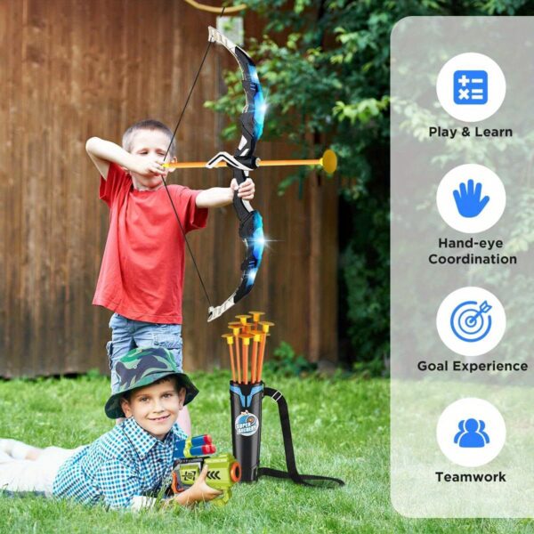 VATOS 2 Pack Bow and Arrow Toy for 5 6 7 8 9 10 11 Year Old Boys Girls, Light Up Archery Toy With Cup Suction Standing Target & 29 IN Dart Board, Indoor Outdoor Activity Toys Birthday - Image 5