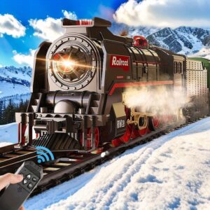 622A Retro Steam Train Toy with Realistic Details – USB Rechargeable, 3 Spray Smoke Functions, Whistle & Sound Effects, Red/Black Design, Perfect for Youngsters & Train Enthusiasts, Imaginative Play | Classic Color Scheme | Childfriendly Design