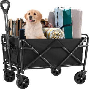 Foldable Trolley Cart with 4 Large Wheels - Durable Iron Frame, Collapsible Design for Outdoor Sketching, Picnics, Travel, Shopping & Stalls - Black