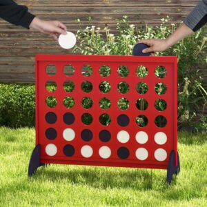 COSTWAY Giant 4-to-Score Game Set, Freestanding 4-in-A-Row Game Set w/42pcs Jumbo Rings & 600D Oxford Fabric Carrying Bag, One-hand Release Lever, Line-up-4 Game for Adults Use
