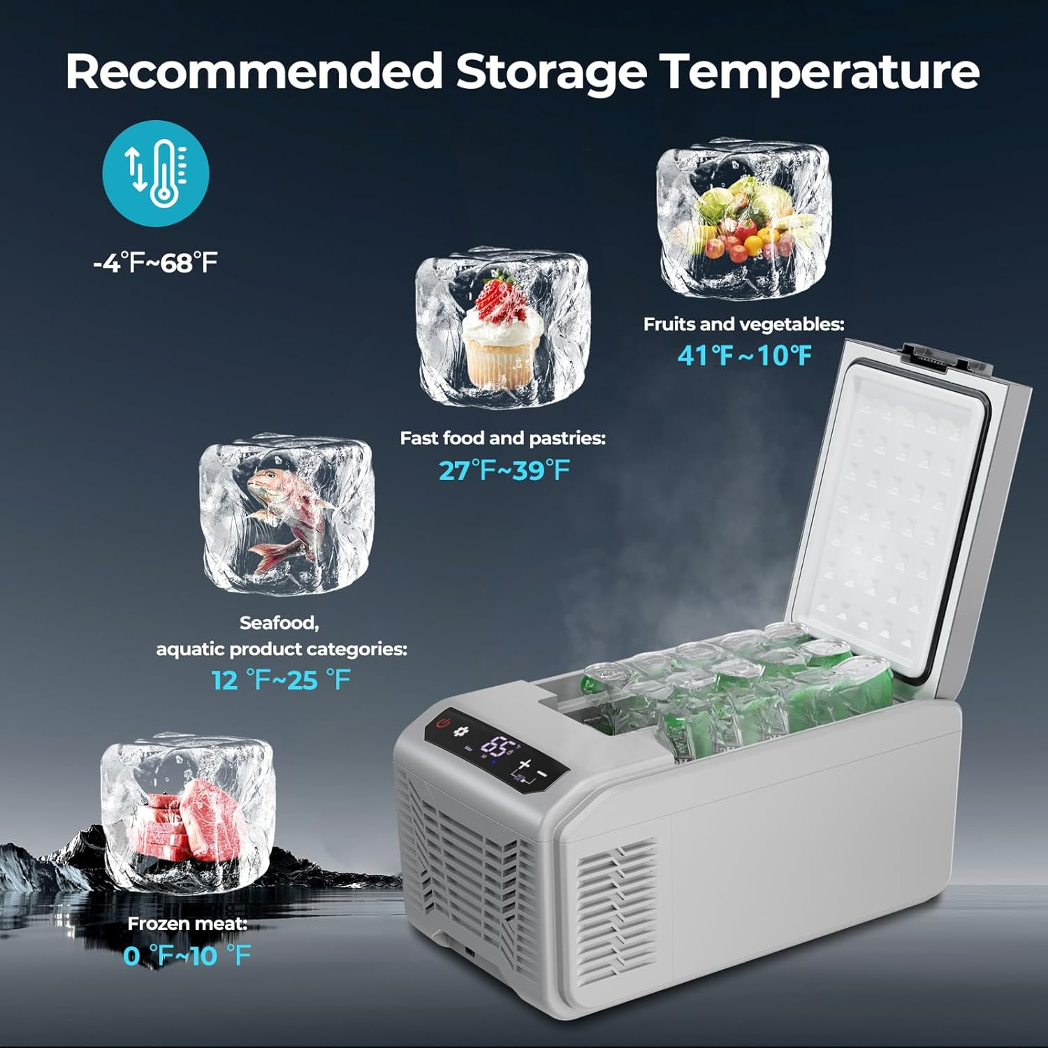 Upgraded 16QT Portable Compressor Car Fridge Freezer for RV Camping Home Use, 3-Way Charging (Solar/AC/DC), 15-Min Fast Cool to -4℉, ECO/MAX Dual Modes, 3-Level Battery Protection, LED Display & Cup Holders, Outdoor Food Storage, Efficient Cooling System, Home Refrigeration, Compact Refrigerator, Energyefficient System, Portable Refrigerator, Road Trippers - Image 4