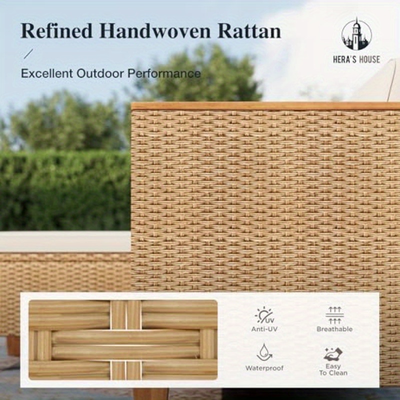 3pcs All-Weather Wicker Patio Furniture Set - Yellow Rattan Sectional with Lounge Sofa, Coffee Table & Side Tables for Outdoor Lawn, Garden, or Balcony, Outdoor Patio Furniture, Garden Seating, Modern Outdoor Decor, Durable Outdoor Furniture - Image 6