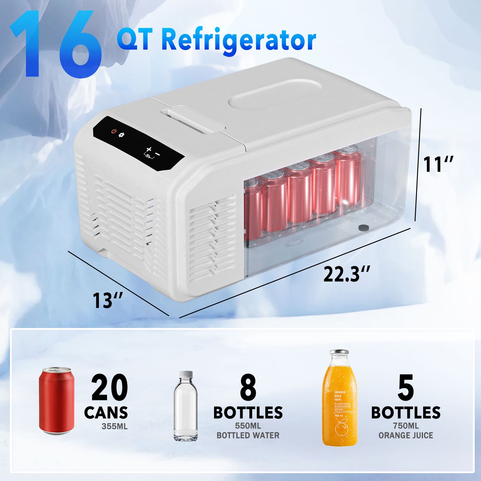 Upgraded 16QT Portable Compressor Car Fridge Freezer for RV Camping Home Use, 3-Way Charging (Solar/AC/DC), 15-Min Fast Cool to -4℉, ECO/MAX Dual Modes, 3-Level Battery Protection, LED Display & Cup Holders, Outdoor Food Storage, Efficient Cooling System, Home Refrigeration, Compact Refrigerator, Energyefficient System, Portable Refrigerator, Road Trippers - Image 3