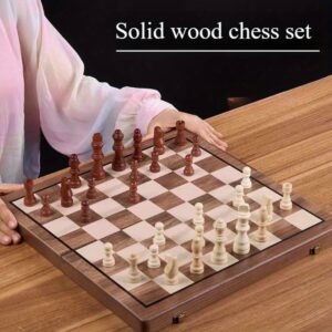 15" x 15" High-End Folding Chess Set, Top Classic Handmade Solid Wood Chess Pieces, Walnut Board, Gift Board Games, Halloween Christmas Gifts