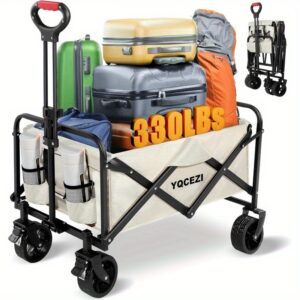 Heavy-Duty Collapsible Wagon with 330lb Capacity, 4 Swivel Wheels & Adjustable Handles - Durable Plastic Utility Cart for Shopping, Fishing, Sports, Camping, Groceries - Portable Foldable Design, Camping Gear Carrier, Sturdy Frame Construction