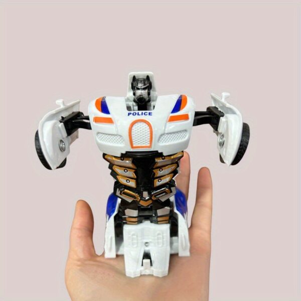 1pc Transforming Robot Car Toy - Shape-Shifting ABS Plastic Police Car to Robot with Mechanical Arms & Detailed Wheels, Fun Gift for Boys, Blue & White Design - Image 11