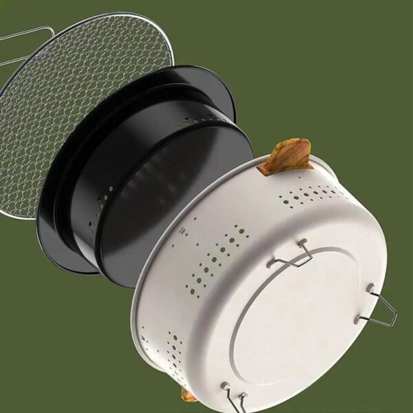 [Everyday Comfort] Portable Round Charcoal BBQ Grill – Compact, Multifunctional Outdoor Cooking Stove with Detachable Stainless Steel Grates, Perfect for Camping, Picnics, and Backyard Barbecues, White Cast Iron Design - Image 8