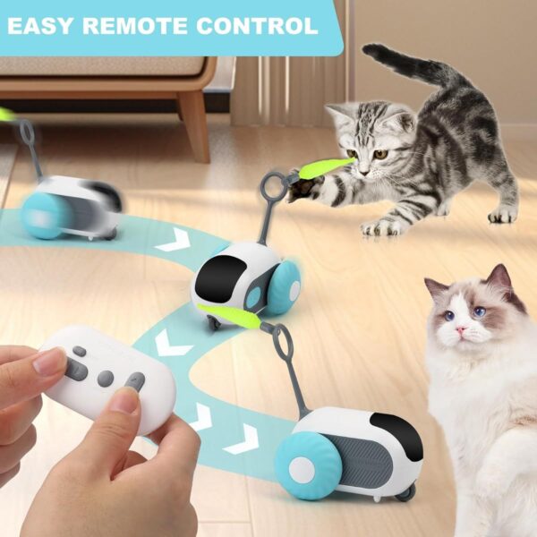Interactive Remote Control Cat Toy with 2 Modes - Automatic Obstacle Avoidance, Animal Print Design, Durable Plastic & No Batteries Needed - Electronic Motion-Activated Play for Bored Indoor Adult Cats (Blue) - Image 2