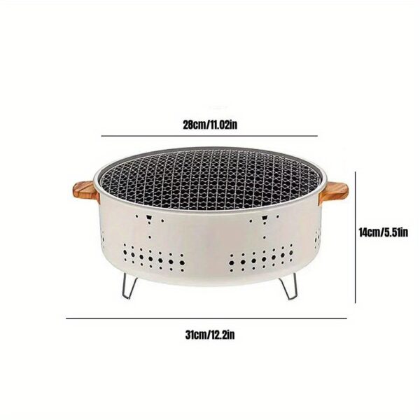 [Everyday Comfort] Portable Round Charcoal BBQ Grill – Compact, Multifunctional Outdoor Cooking Stove with Detachable Stainless Steel Grates, Perfect for Camping, Picnics, and Backyard Barbecues, White Cast Iron Design - Image 4
